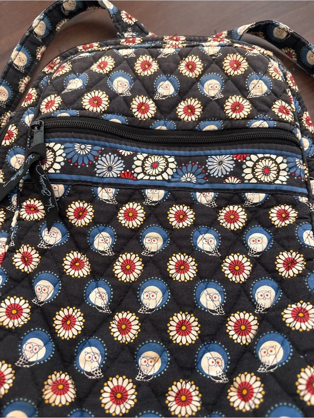 Vera Bradley Owl Black Quilted Floral & Medallion Backpack